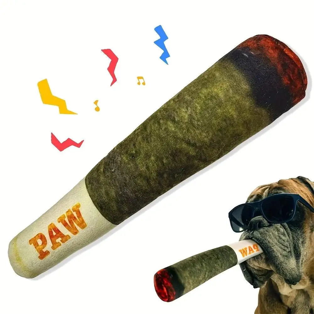 Interactive Indestructible Dog Toy, Plush Squeaky Chew Cigar - Blue Iris White Cigar