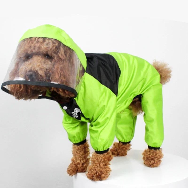 Waterproof Dog Face Pet Raincoat - Blue Iris Green / XS